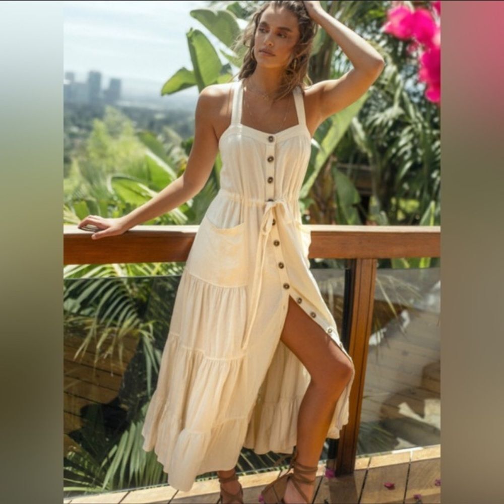 Free people "Catch The Breeze" midi/ maxi Dress in ivory boho coastal cowgirl S